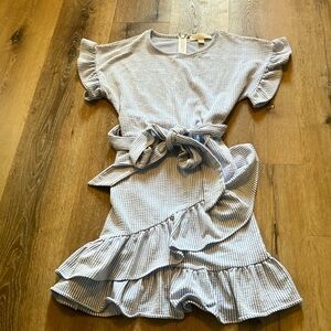 Michael Kors Blue Stripe Ruffle Dress small spring